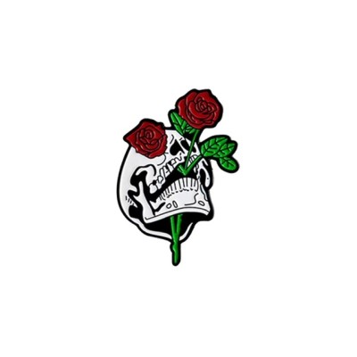 Значок Белый Череп с букетом роз