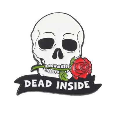 Значок Череп с розой в зубах и девизом "Dead inside"