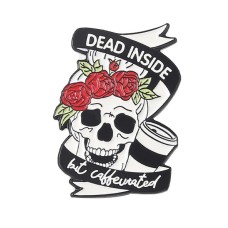 Значок Череп в венке из роз "Dead inside"